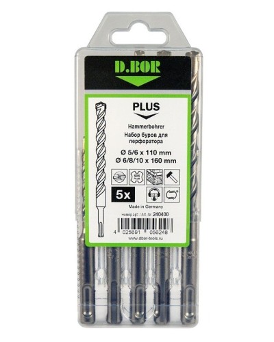 Набор буров SDS-plus V PLUS 5шт, 2-cutting (240400): Набор буров SDS-plus (5,6х110 мм; 6,8,10х160 мм) в Белгороде