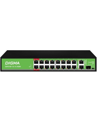 DSP216F-1G-1C-R300 (L2) 16х100Мбит/с 1х1Гбит/с 1хКомбо(1000BASE-T/SFP) 16PoE 16PoE+ 2PoE++ 300W. Коммутатор с питанием по PoE. Digma в Белгороде
