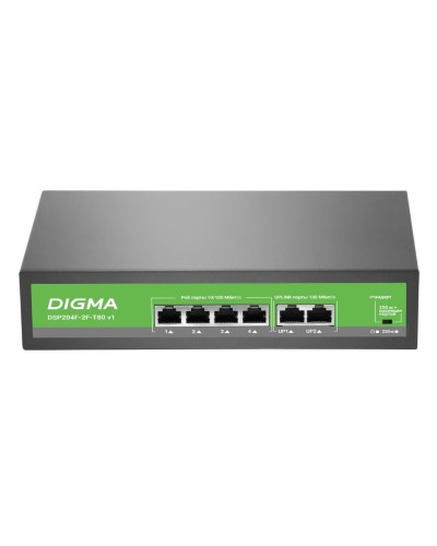 DSP204F-2F-T80 DSP204F-2F-T80 V1 (L2) 6х100Мбит/с 4PoE 4PoE+ 80W. Коммутатор с питанием по PoE. Digma в Белгороде