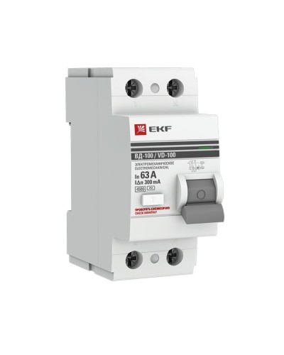 УЗО ВД-100 2P 63А 300мА тип AC эл-мех  PROxima (elcb-2-63-300-em-pro). Выключатель дифференциального тока (УЗО). EKF в Белгороде