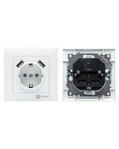 Валенсия розетка 1-местная с/з 16А (EWR16-028-10-2USB). Розетка 1-местная с/з 16А. EKF в Белгороде