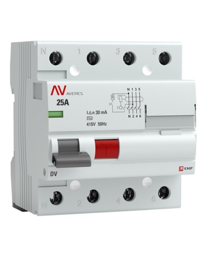 DV 4P 25А/ 30мА (AC)  AVERES (rccb-4-25-30-ac-av). Выключатели дифференциального тока (УЗО). EKF в Белгороде