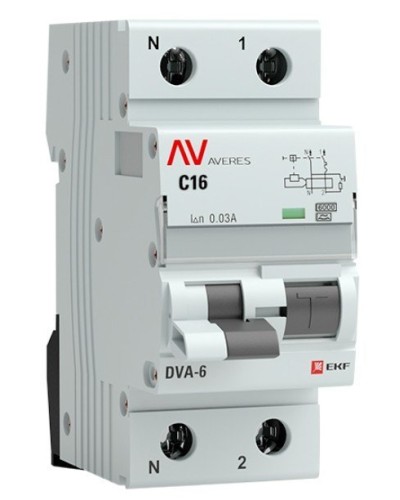 DVA-6 1P+N 16А (C) 30мА (A) 6кА  AVERES (rcbo6-1pn-16C-30-a-av). Автоматический выключатель дифференциального тока. EKF в Белгороде