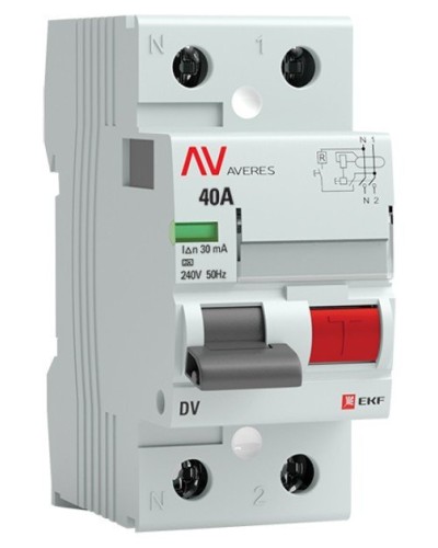 DV 2P 40А/ 30мА (AC)  AVERES (rccb-2-40-30-ac-av). Выключатели дифференциального тока (УЗО). EKF в Белгороде