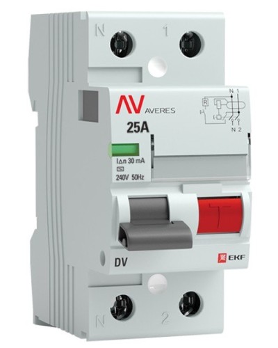 DV 2P 25А/ 30мА (A)  AVERES (rccb-2-25-30-a-av). Выключатели дифференциального тока (УЗО). EKF в Белгороде