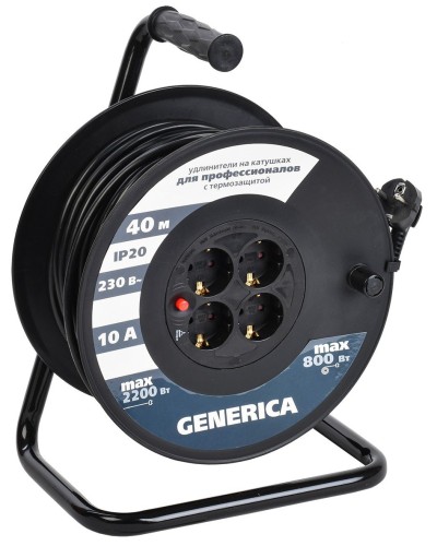 УК40 4 места 2P+PE, 40м GENERICA (WKP10-10-04-40-G). Удлинитель на катушке с термозащитой, 3х1,0кв.мм. IEK в Белгороде