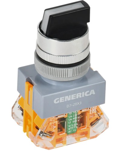 Переключатель D7-20X3 на 3 положения черный GENERICA (BSW50-20X3-3-21-3-K02-G). Переключатель. IEK в Белгороде
