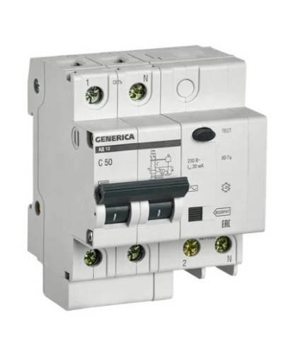 GENERICA АД12 2Р 50А 30мА (MAD15-2-050-C-030). Автоматический выключатель дифференциального тока. IEK в Белгороде