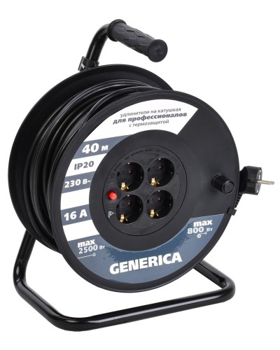 УК40 4 места 2P+PE, 40м GENERICA (WKP20-16-04-40-G). Удлинитель на катушке с термозащитой, 3х1,5кв.мм. IEK в Белгороде