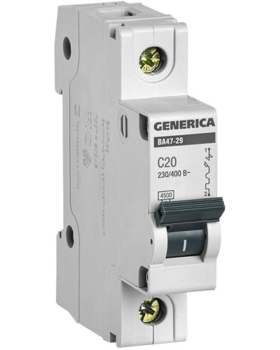 GENERICA ВА47-29 1P C 20А 4,5кА (MVA25-1-020-C). Автоматический выключатель. IEK в Белгороде
