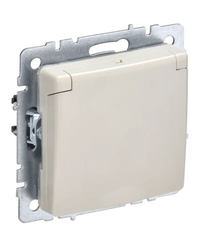 Розетка с з/к РСбш10-3-44-БрКр бежевый BRITE (BR-R16-16-44-K10). Розетка с заземлением с защитными шторками и крышкой. IEK в Белгороде