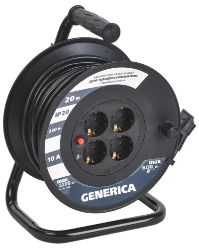 УК20 4 места 2P+PE, 20м GENERICA (WKP10-10-04-20-G). Удлинитель на катушке с термозащитой, 3х1,0кв.мм. IEK в Белгороде