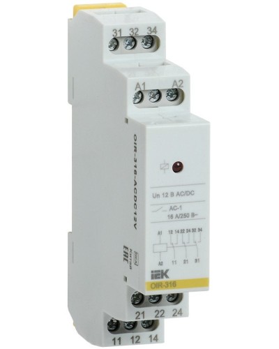 Реле промежуточное модульное OIR 3 контакта 16А 12В AC/DC (OIR-316-ACDC12V). Реле промежуточное модульное. IEK в Белгороде