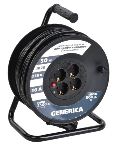 УК50 4 места 2P+PE, 50м GENERICA (WKP20-16-04-50-G). Удлинитель на катушке с термозащитой, 3х1,5кв.мм. IEK в Белгороде