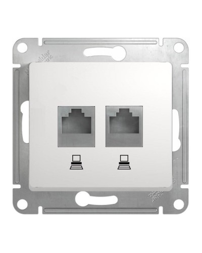 Glossa розетка RJ45+RJ45 2-местная, кат. 5Е, скрытой установки, механизм, белый (GSL000185KK). Розетка компьютерная. Systeme Electric в Белгороде