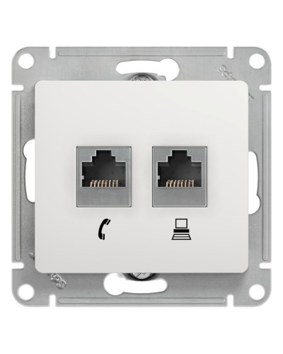 Glossa розетка RJ11+RJ45, 2-местная, кат. 5Е, скрытой установки, механизм, белый (GSL000185). Розетка компьютерная + телефонная. Systeme Electric в Белгороде
