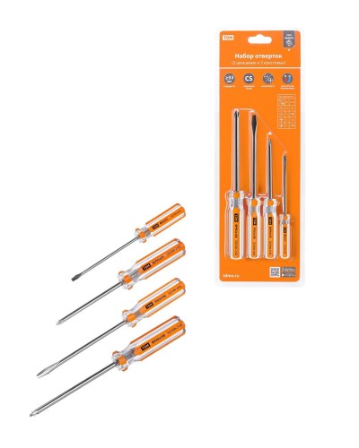 Набор отверток 4шт.: SL3x75, SL5х100, PH1х75, PH2х100, блистер, CS Гранит TDM (SQ1013-0101). Набор отверток. TDM ЕLECTRIC в Белгороде