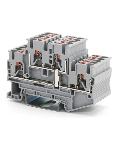 Клемма двухуровневая, зажим push-in, 2.5 кв.мм, серая (VPRTT-2.5-PV-GY). Клемма проходная, 4 точки подключения, уровни соединены перемычкой. ДКС в Белгороде
