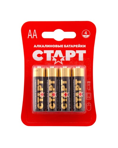 СТАРТ LR6-BL4 (1,5 В, AA, LR6), упак. 4 шт. БЛИСТЕР. Алкалиновые батарейки. СТАРТ в Белгороде
