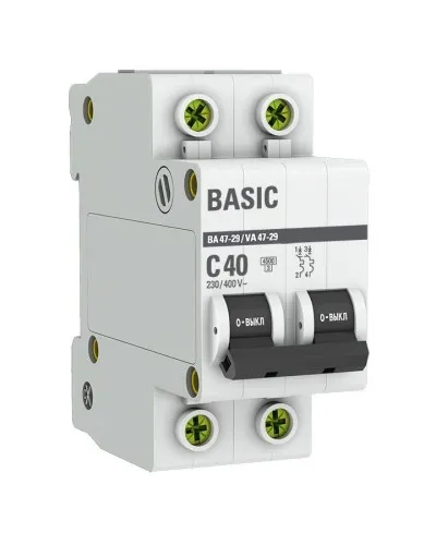 Автоматический выключатель 2P 40А (C) 4,5кА ВА 47-29 Basic (mcb4729-2-40C). Автоматический выключатель. EKF в Белгороде