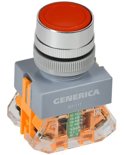 Кнопка D7-11T d=22мм красная GENERICA (BBT50-11T-3-21-K04-G). Кнопка управления с фиксацией. IEK в Белгороде