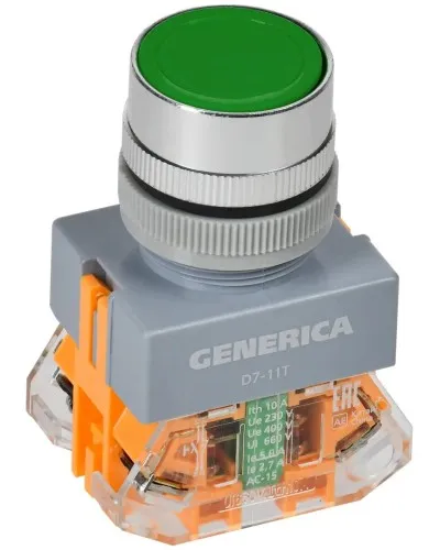 Кнопка D7-11T d=22мм зеленая GENERICA (BBT50-11T-3-21-K06-G). Кнопка управления с фиксацией. IEK в Белгороде