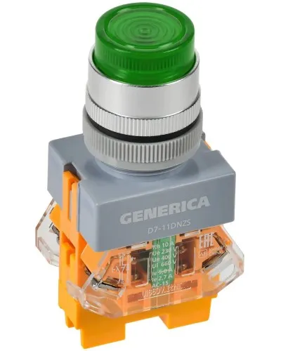 Кнопка D7-11DNZS d=22мм зеленая GENERICA (BBT50-11DNZS-3-11-K06-G). Кнопка управления с подсветкой и фиксацией. IEK в Белгороде