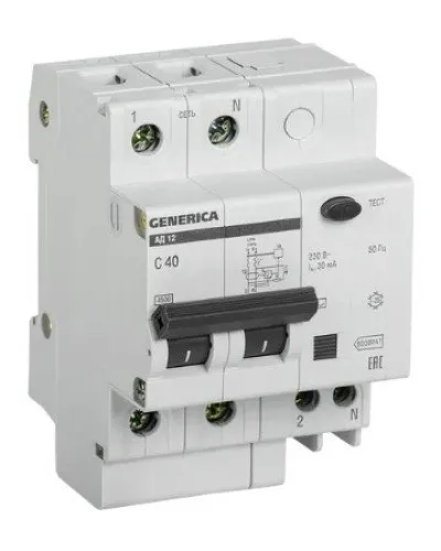 GENERICA АД12 2Р 40А 30мА (MAD15-2-040-C-030). Автоматический выключатель дифференциального тока. IEK в Белгороде