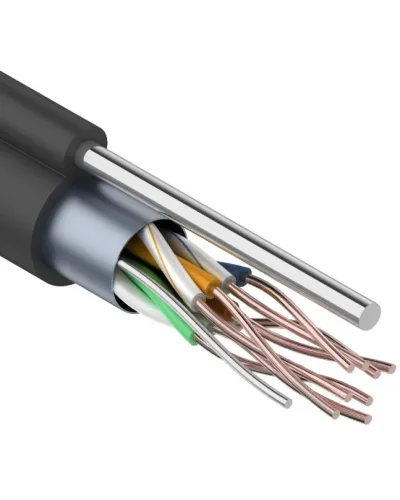 F/UTP, CAT 5e, PE, 4PR, 24AWG, OUTDOOR, SOLID, черный, с тросом, 305м, REXANT (01-0144). Кабель «витая пара» (LAN) для структурированных систем связи. Rexant в Белгороде