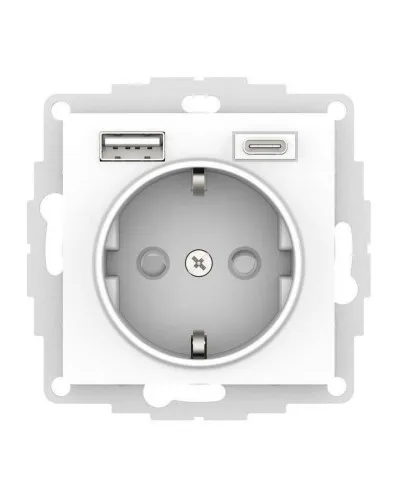 AtlasDesign розетка 1-местная с 2 USB A+C, скрытой установки, механизм, белый (ATN000132). Розетка с USB. Systeme Electric в Белгороде